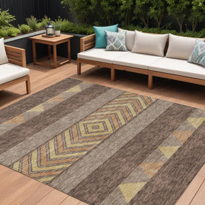 HomeRoots 5' Southwestern Area Rug in Brown, Wheat & Copper - Durable, Washable, Stylish for Indoor & Outdoor Use 10' X 14' 613896