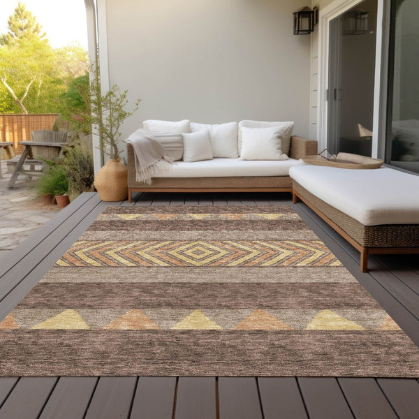 HomeRoots 5' Southwestern Area Rug in Brown, Wheat & Copper - Durable, Washable, Stylish for Indoor & Outdoor Use 10' X 14' 613896