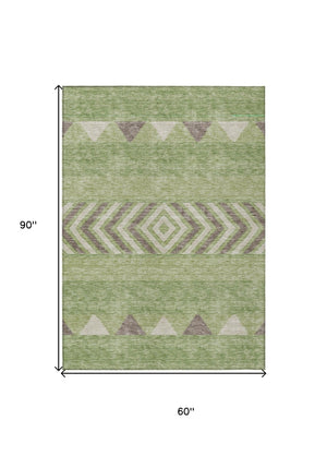HomeRoots 5' Southwestern Indoor Outdoor Area Rug in Green, Taupe, and Ivory - Durable, Washable Design for All Spaces 5' X 8' 613898