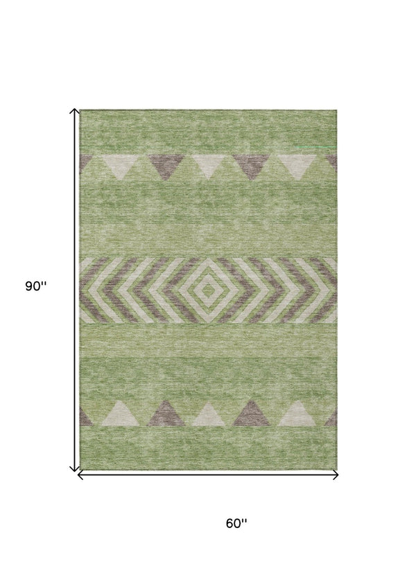 HomeRoots 5' Southwestern Indoor Outdoor Area Rug in Green, Taupe, and Ivory - Durable, Washable Design for All Spaces 5' X 8' 613898