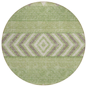 HomeRoots 5' Southwestern Indoor Outdoor Area Rug in Green, Taupe, and Ivory - Durable, Washable Design for All Spaces 8' Round 613899