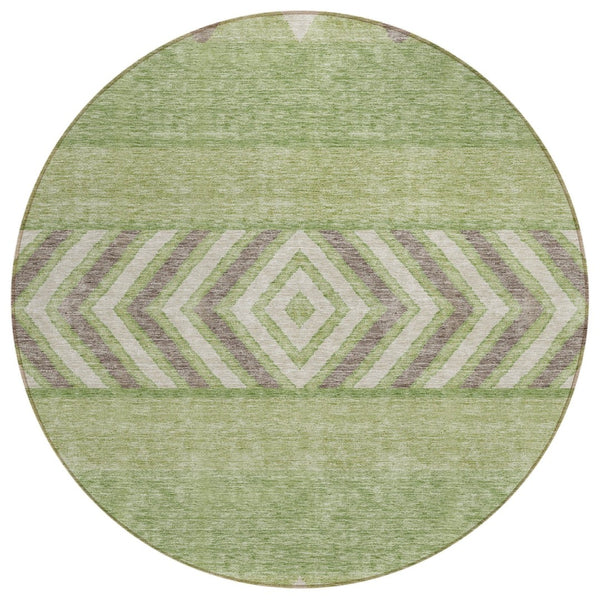 HomeRoots 5' Southwestern Indoor Outdoor Area Rug in Green, Taupe, and Ivory - Durable, Washable Design for All Spaces 8' Round 613899