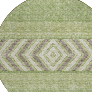 HomeRoots 5' Southwestern Indoor Outdoor Area Rug in Green, Taupe, and Ivory - Durable, Washable Design for All Spaces 8' Round 613899
