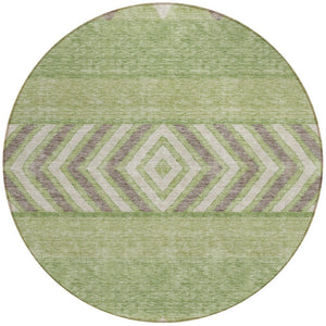 HomeRoots 5' Southwestern Indoor Outdoor Area Rug in Green, Taupe, and Ivory - Durable, Washable Design for All Spaces 8' Round 613899