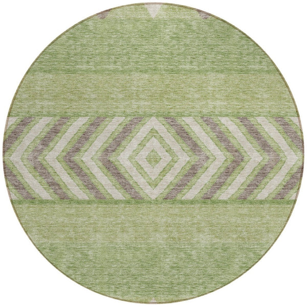 HomeRoots 5' Southwestern Indoor Outdoor Area Rug in Green, Taupe, and Ivory - Durable, Washable Design for All Spaces 8' Round 613899
