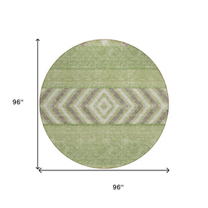 HomeRoots 5' Southwestern Indoor Outdoor Area Rug in Green, Taupe, and Ivory - Durable, Washable Design for All Spaces 8' Round 613899