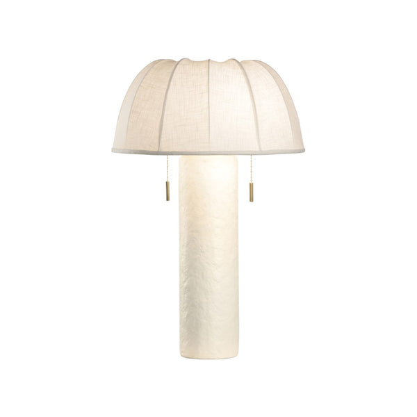 Wildwood Perruche Sculptural Table Lamp With Gesso Column, Ribbed Linen Shade & Dual Pull Chains, 28" H 61390