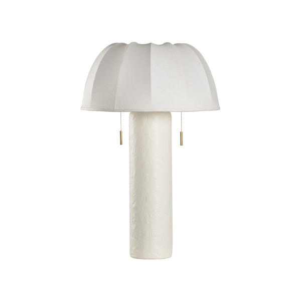 Wildwood Perruche Sculptural Table Lamp With Gesso Column, Ribbed Linen Shade & Dual Pull Chains, 28" H 61390