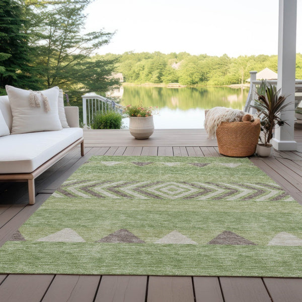 HomeRoots 5' Southwestern Indoor Outdoor Area Rug in Green, Taupe, and Ivory - Durable, Washable Design for All Spaces 8' X 10' 613900