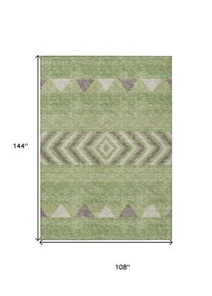 HomeRoots 5' Southwestern Indoor Outdoor Area Rug in Green, Taupe, and Ivory - Durable, Washable Design for All Spaces 9' X 12' 613901