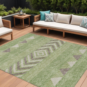 HomeRoots 5' Southwestern Indoor Outdoor Area Rug in Green, Taupe, and Ivory - Durable, Washable Design for All Spaces 9' X 12' 613901