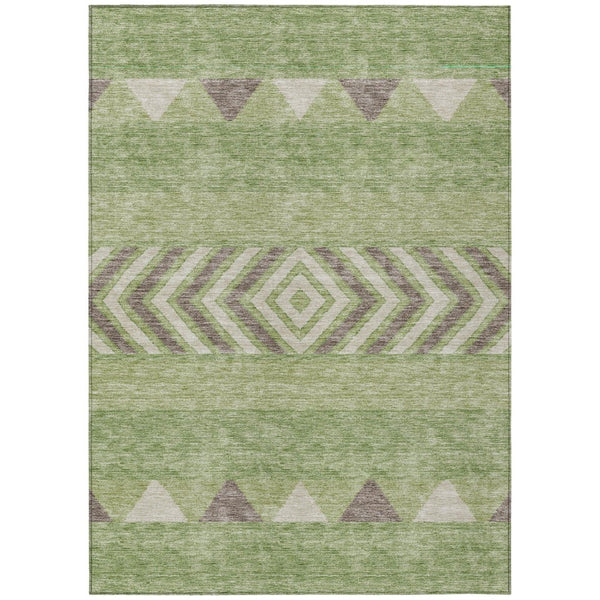 HomeRoots 5' Southwestern Indoor Outdoor Area Rug in Green, Taupe, and Ivory - Durable, Washable Design for All Spaces 9' X 12' 613901