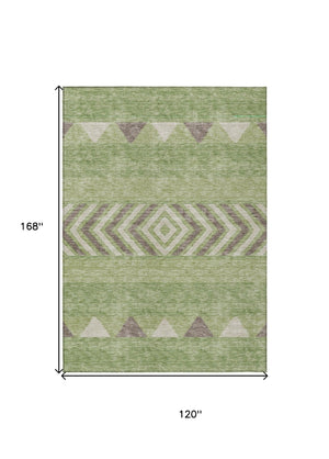 HomeRoots 5' Southwestern Indoor Outdoor Area Rug in Green, Taupe, and Ivory - Durable, Washable Design for All Spaces 10' X 14' 613902