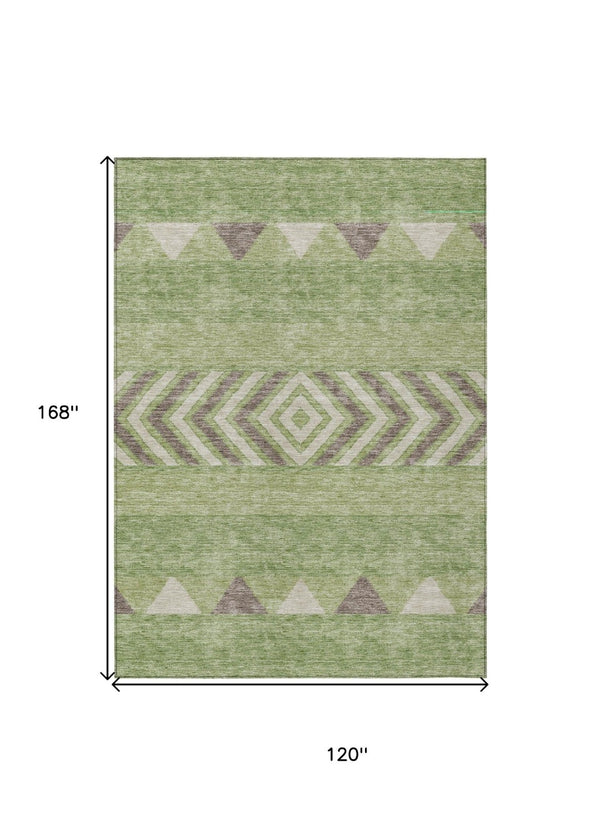 HomeRoots 5' Southwestern Indoor Outdoor Area Rug in Green, Taupe, and Ivory - Durable, Washable Design for All Spaces 10' X 14' 613902