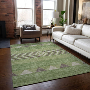 HomeRoots 5' Southwestern Indoor Outdoor Area Rug in Green, Taupe, and Ivory - Durable, Washable Design for All Spaces 10' X 14' 613902