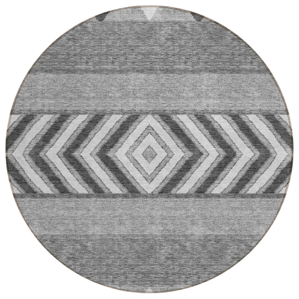 HomeRoots 5' Versatile Gray Charcoal and Silver Southwestern Indoor Outdoor Area Rug for Stylish Living Spaces 8' Round 613911