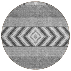HomeRoots 5' Versatile Gray Charcoal and Silver Southwestern Indoor Outdoor Area Rug for Stylish Living Spaces 8' Round 613911