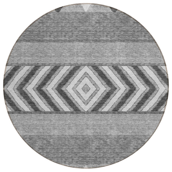 HomeRoots 5' Versatile Gray Charcoal and Silver Southwestern Indoor Outdoor Area Rug for Stylish Living Spaces 8' Round 613911