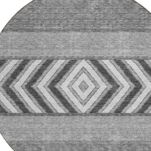 HomeRoots 5' Versatile Gray Charcoal and Silver Southwestern Indoor Outdoor Area Rug for Stylish Living Spaces 8' Round 613911