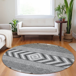 HomeRoots 5' Versatile Gray Charcoal and Silver Southwestern Indoor Outdoor Area Rug for Stylish Living Spaces 8' Round 613911