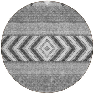 HomeRoots 5' Versatile Gray Charcoal and Silver Southwestern Indoor Outdoor Area Rug for Stylish Living Spaces 8' Round 613911