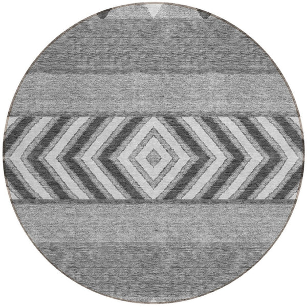 HomeRoots 5' Versatile Gray Charcoal and Silver Southwestern Indoor Outdoor Area Rug for Stylish Living Spaces 8' Round 613911