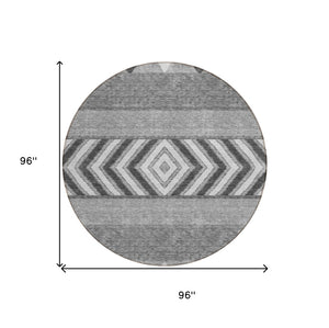HomeRoots 5' Versatile Gray Charcoal and Silver Southwestern Indoor Outdoor Area Rug for Stylish Living Spaces 8' Round 613911