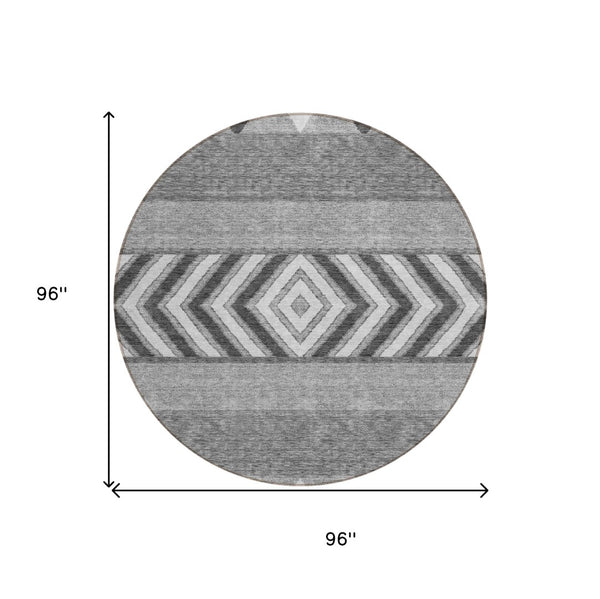 HomeRoots 5' Versatile Gray Charcoal and Silver Southwestern Indoor Outdoor Area Rug for Stylish Living Spaces 8' Round 613911