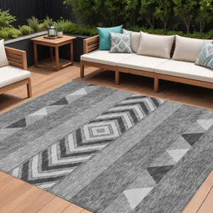 HomeRoots 5' Versatile Gray Charcoal and Silver Southwestern Indoor Outdoor Area Rug for Stylish Living Spaces 10' X 14' 613914
