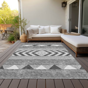 HomeRoots 5' Versatile Gray Charcoal and Silver Southwestern Indoor Outdoor Area Rug for Stylish Living Spaces 10' X 14' 613914