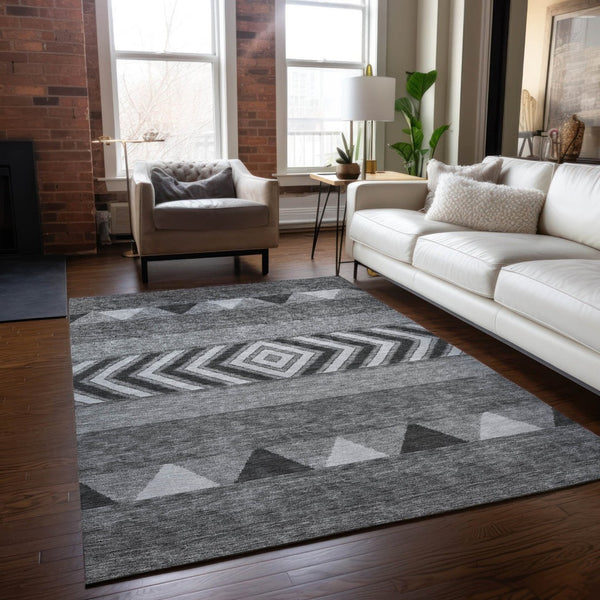 HomeRoots 5' Versatile Gray Charcoal and Silver Southwestern Indoor Outdoor Area Rug for Stylish Living Spaces 10' X 14' 613914