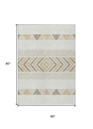 HomeRoots 5' Southwestern Indoor Outdoor Area Rug – Stylish Ivory, Beige & Taupe Design, Machine Washable, Durable 5' X 8' 613916