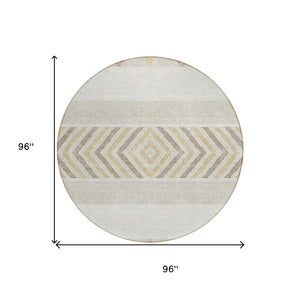 HomeRoots 5' Southwestern Indoor Outdoor Area Rug – Stylish Ivory, Beige & Taupe Design, Machine Washable, Durable 8' Round 613917