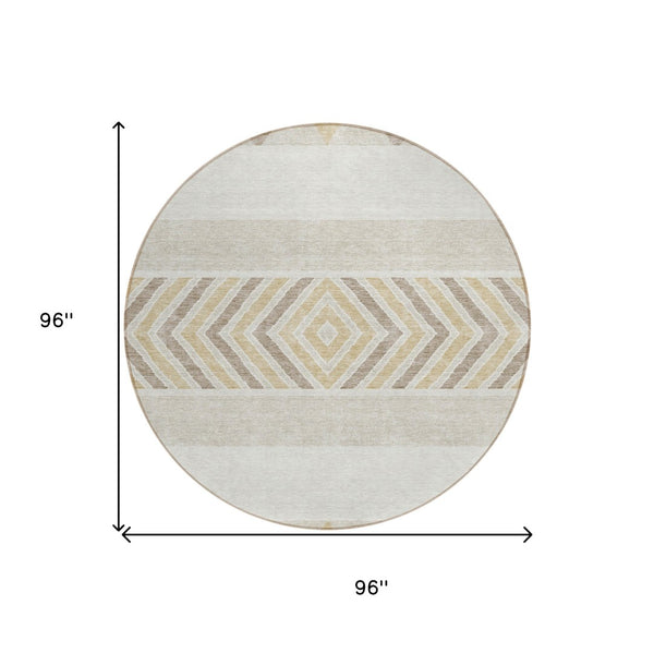 HomeRoots 5' Southwestern Indoor Outdoor Area Rug – Stylish Ivory, Beige & Taupe Design, Machine Washable, Durable 8' Round 613917