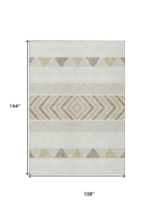 HomeRoots 5' Southwestern Indoor Outdoor Area Rug – Stylish Ivory, Beige & Taupe Design, Machine Washable, Durable 9' X 12' 613919