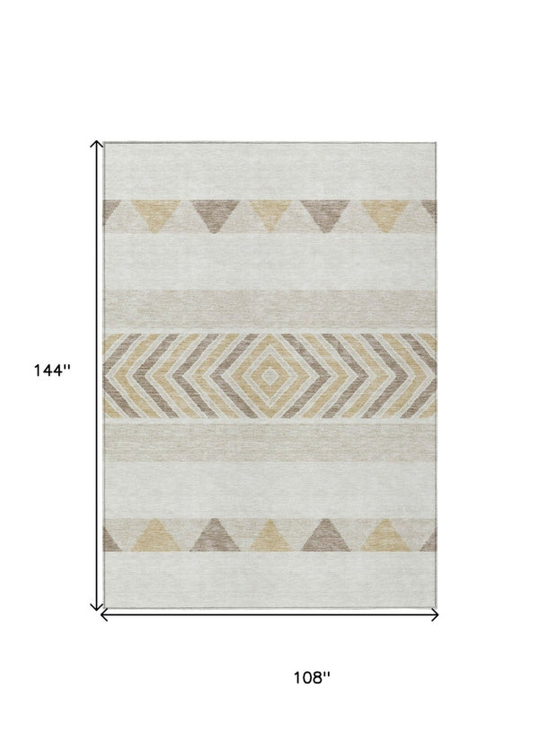 HomeRoots 5' Southwestern Indoor Outdoor Area Rug – Stylish Ivory, Beige & Taupe Design, Machine Washable, Durable 9' X 12' 613919