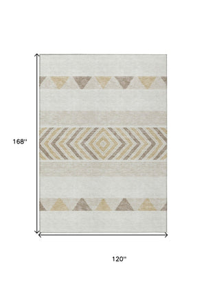 HomeRoots 5' Southwestern Indoor Outdoor Area Rug – Stylish Ivory, Beige & Taupe Design, Machine Washable, Durable 10' X 14' 613920