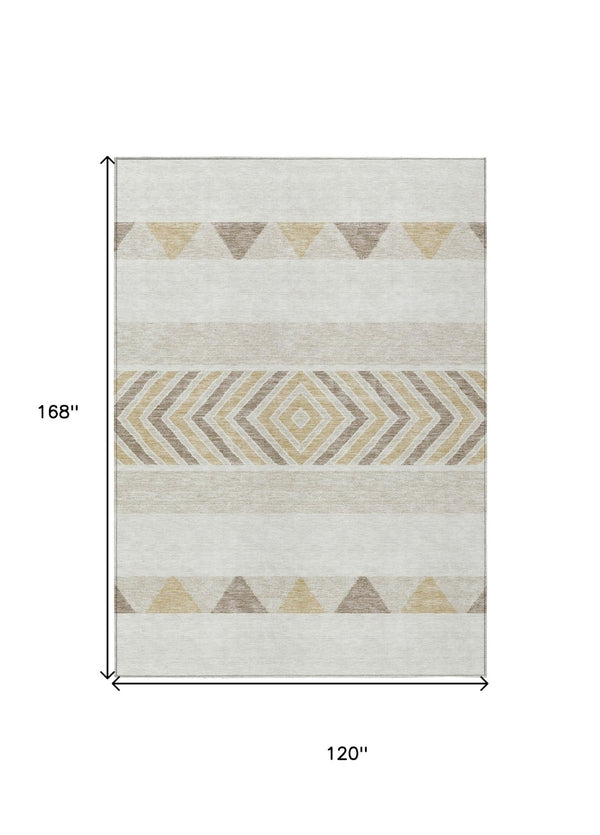 HomeRoots 5' Southwestern Indoor Outdoor Area Rug – Stylish Ivory, Beige & Taupe Design, Machine Washable, Durable 10' X 14' 613920