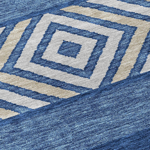 HomeRoots 5' Southwestern-Inspired Indoor/Outdoor Area Rug in Navy Blue, Ivory & Beige – Machine Washable! 8' Round 613929