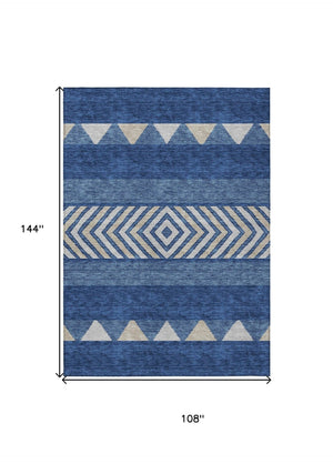 HomeRoots 5' Southwestern-Inspired Indoor/Outdoor Area Rug in Navy Blue, Ivory & Beige – Machine Washable! 9' X 12' 613931