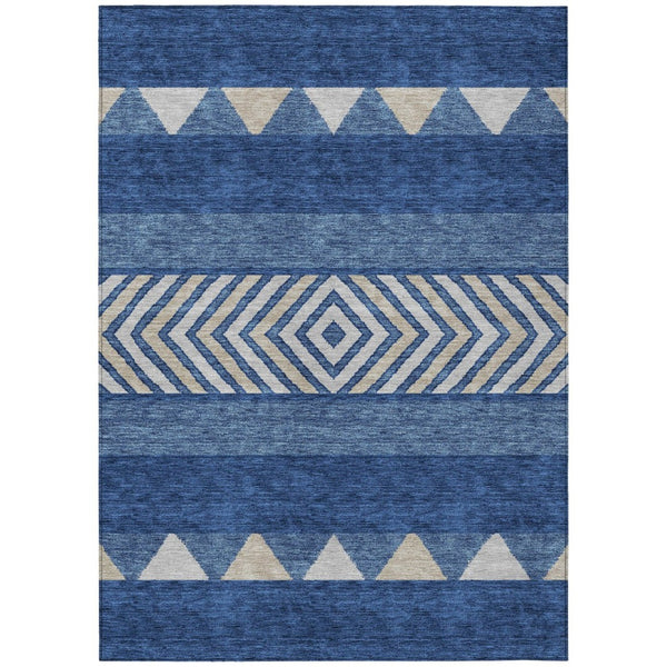 HomeRoots 5' Southwestern-Inspired Indoor/Outdoor Area Rug in Navy Blue, Ivory & Beige – Machine Washable! 9' X 12' 613931
