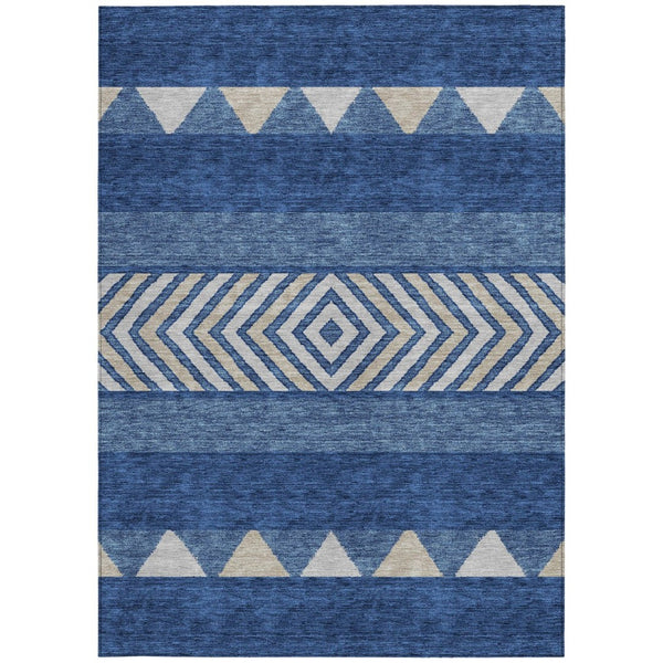 HomeRoots 5' Southwestern-Inspired Indoor/Outdoor Area Rug in Navy Blue, Ivory & Beige – Machine Washable! 10' X 14' 613932