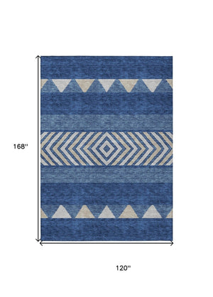 HomeRoots 5' Southwestern-Inspired Indoor/Outdoor Area Rug in Navy Blue, Ivory & Beige – Machine Washable! 10' X 14' 613932