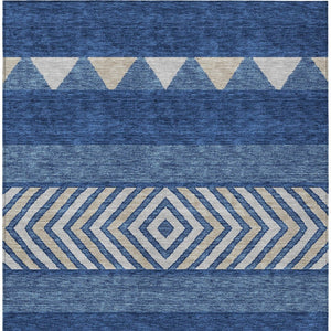 HomeRoots 5' Southwestern-Inspired Indoor/Outdoor Area Rug in Navy Blue, Ivory & Beige – Machine Washable! 10' X 14' 613932
