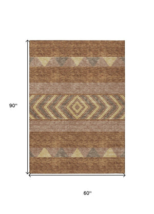 HomeRoots 5' Durable Southwestern Area Rug in Orange, Wheat & Taupe – Stylish, Washable Indoor/Outdoor Accent 5' X 8' 613940