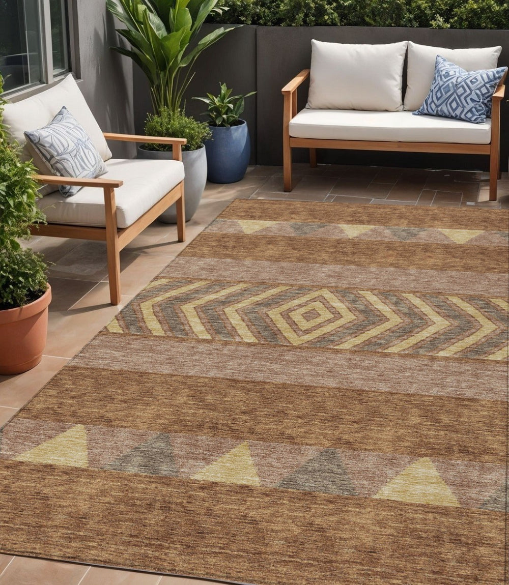 HomeRoots 5' Durable Southwestern Area Rug in Orange, Wheat & Taupe – Stylish, Washable Indoor/Outdoor Accent 5' X 8' 613940