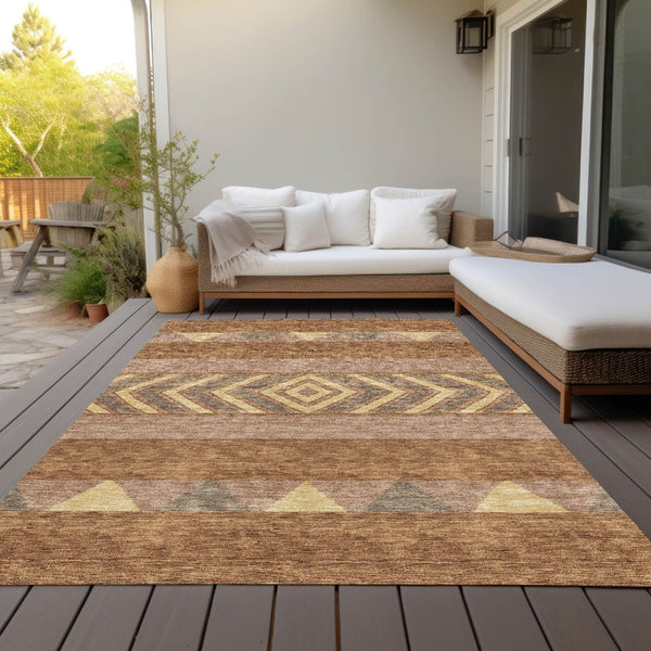 HomeRoots 5' Durable Southwestern Area Rug in Orange, Wheat & Taupe – Stylish, Washable Indoor/Outdoor Accent 5' X 8' 613940