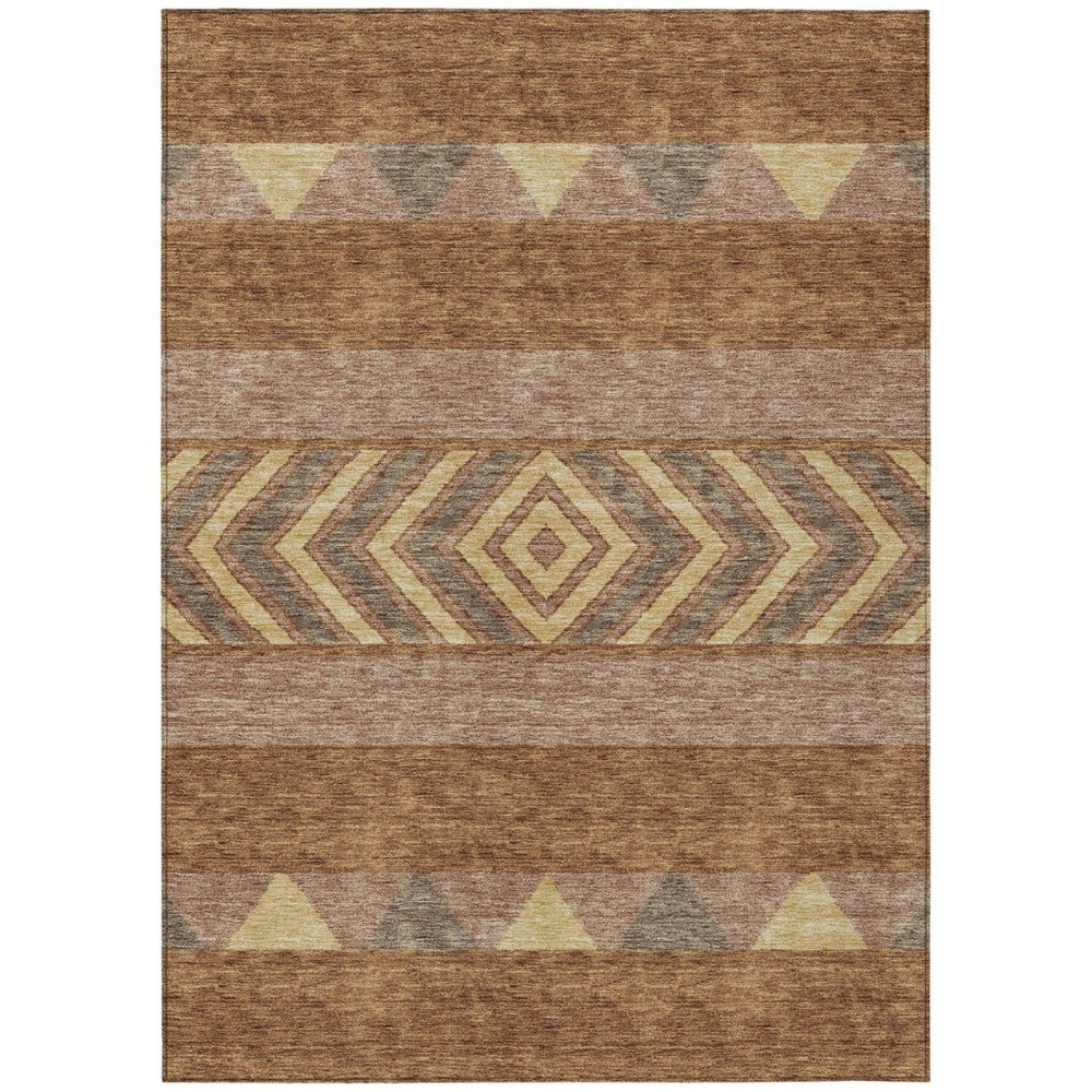 HomeRoots 5' Durable Southwestern Area Rug in Orange, Wheat & Taupe – Stylish, Washable Indoor/Outdoor Accent 5' X 8' 613940