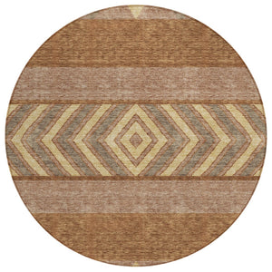 HomeRoots 5' Durable Southwestern Area Rug in Orange, Wheat & Taupe – Stylish, Washable Indoor/Outdoor Accent 8' Round 613941