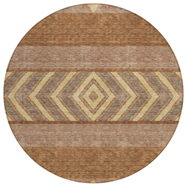 HomeRoots 5' Durable Southwestern Area Rug in Orange, Wheat & Taupe – Stylish, Washable Indoor/Outdoor Accent 8' Round 613941
